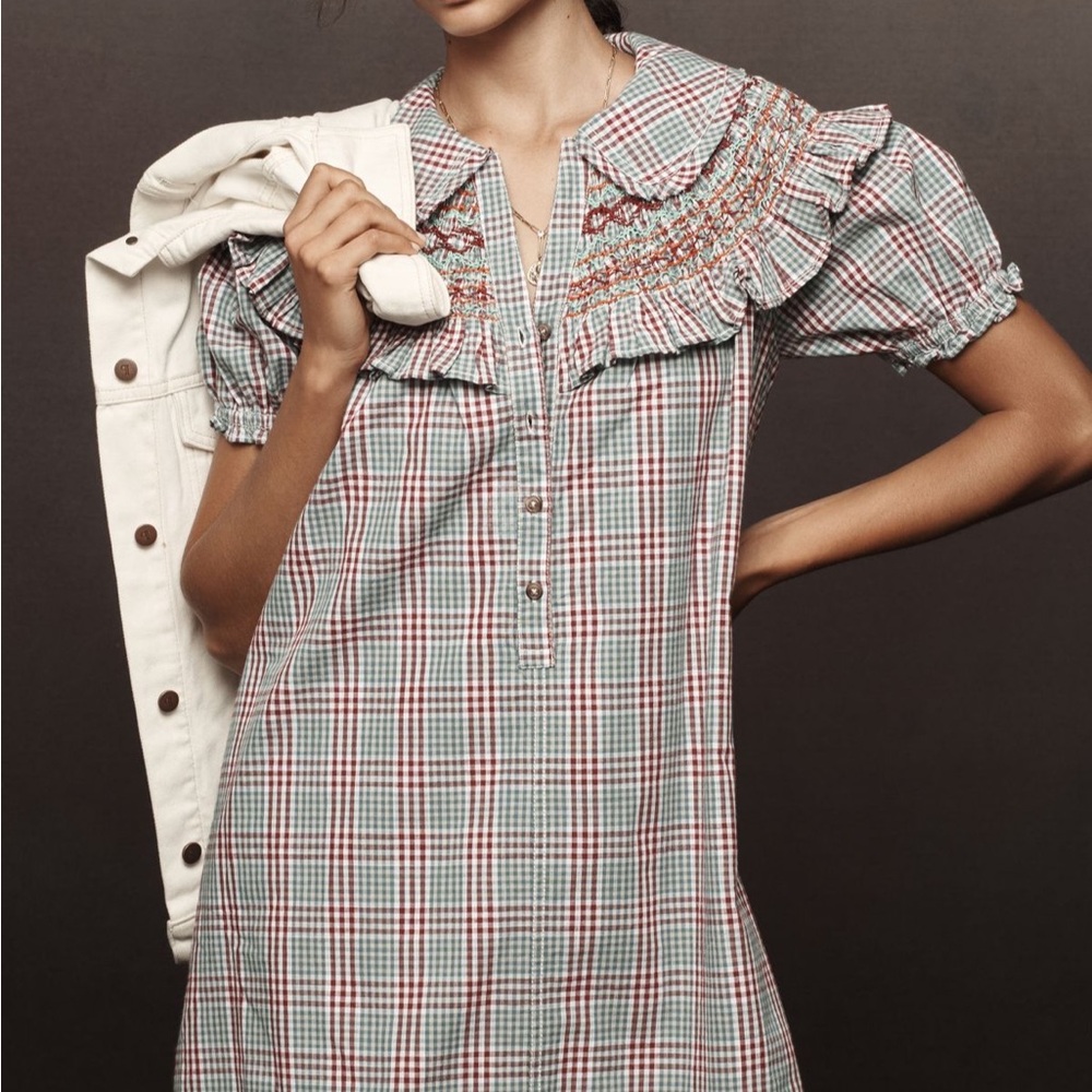 Anthropologie Pilcro short sleeve v neck smocked babydoll mini dress